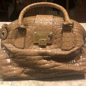 Jimmy Choo Tan Croc-Embossed Satchel
